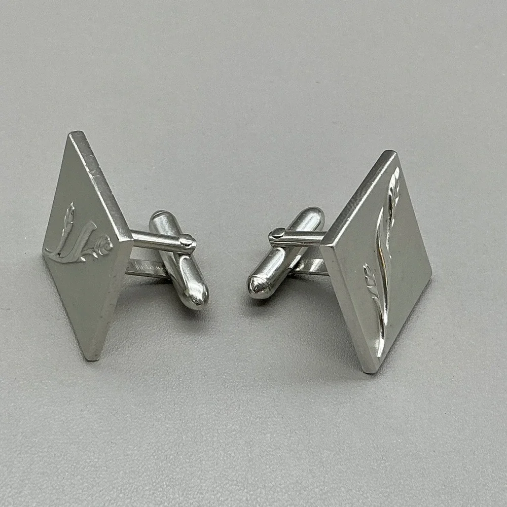 Swank Cufflinks Silver Tone Square Wheat Engraved Mid Century Modern Men's